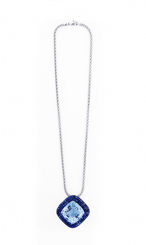 Collar cristal zafiro y cadena de plata